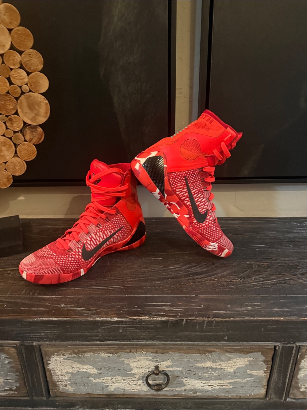 Nike Kids Red High-Top Basketball Sneakers with Black Swoosh